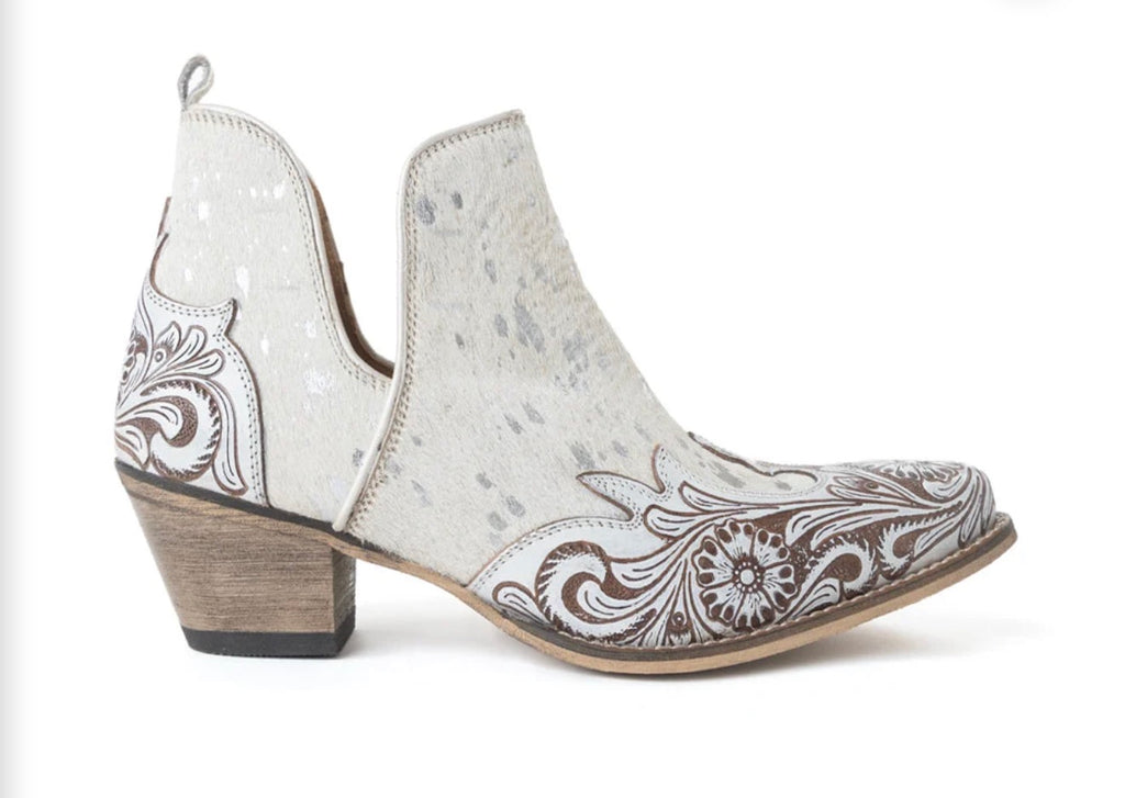 Starlit Range Handtooled Leather Booties In Frosted Mist