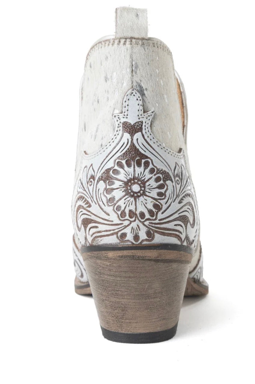 Starlit Range Handtooled Leather Booties In Frosted Mist